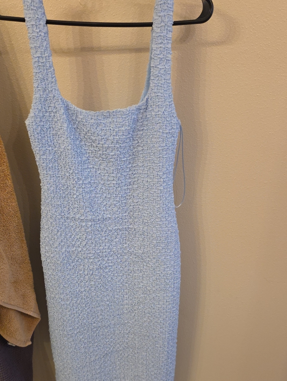 Astr Light Blue Textured Midi Tank Dress